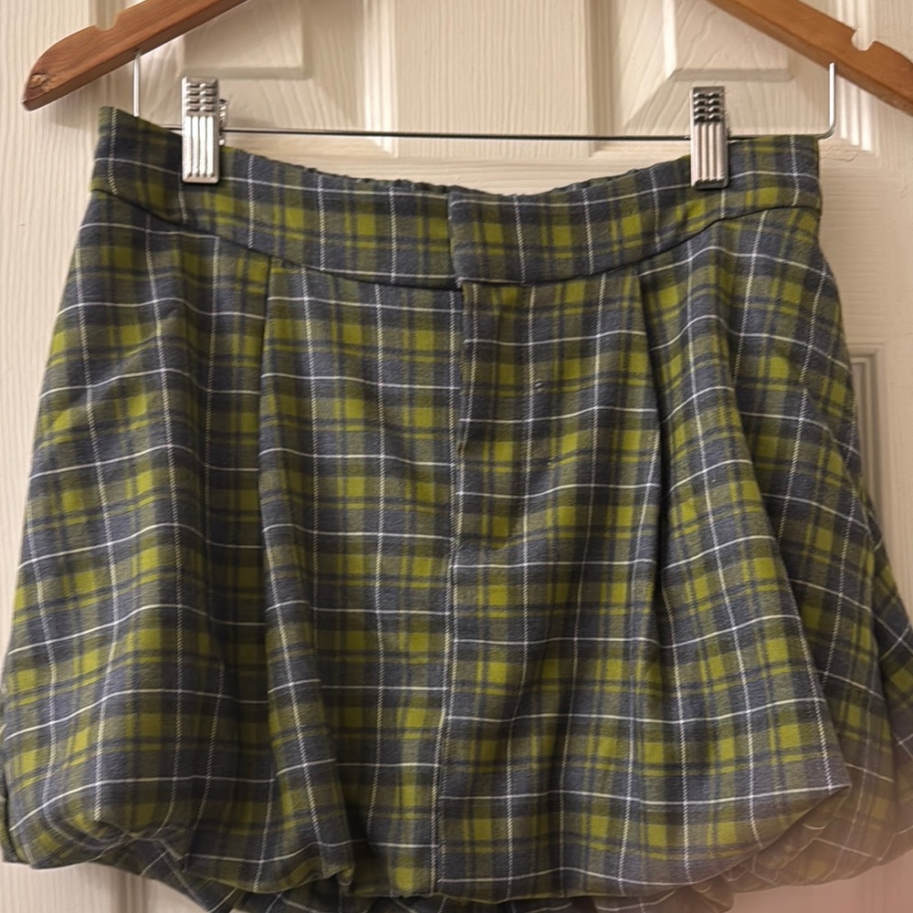 Plaid Green and Gray Women's  bubble Skirt
